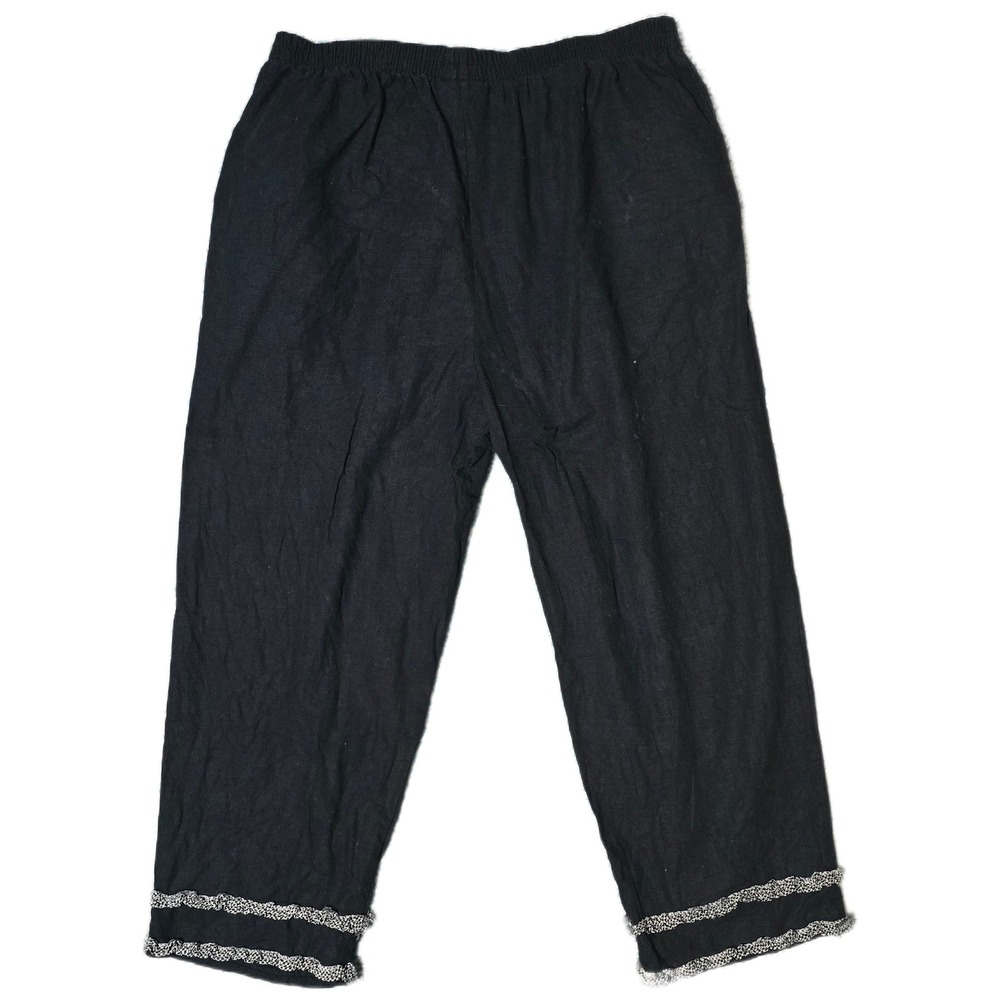 Stonebridge Womens Black‎ Capris Cropped Pants Elastic Waist Ruffle Trim(R)